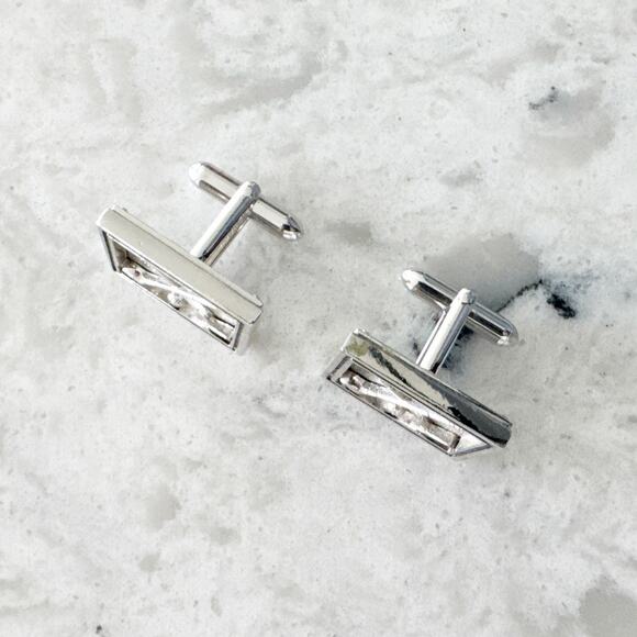 Golf Club Ball Cufflinks Men One Size Silver Tone Iridescent Rectangle Unbranded - Picture 2 of 6